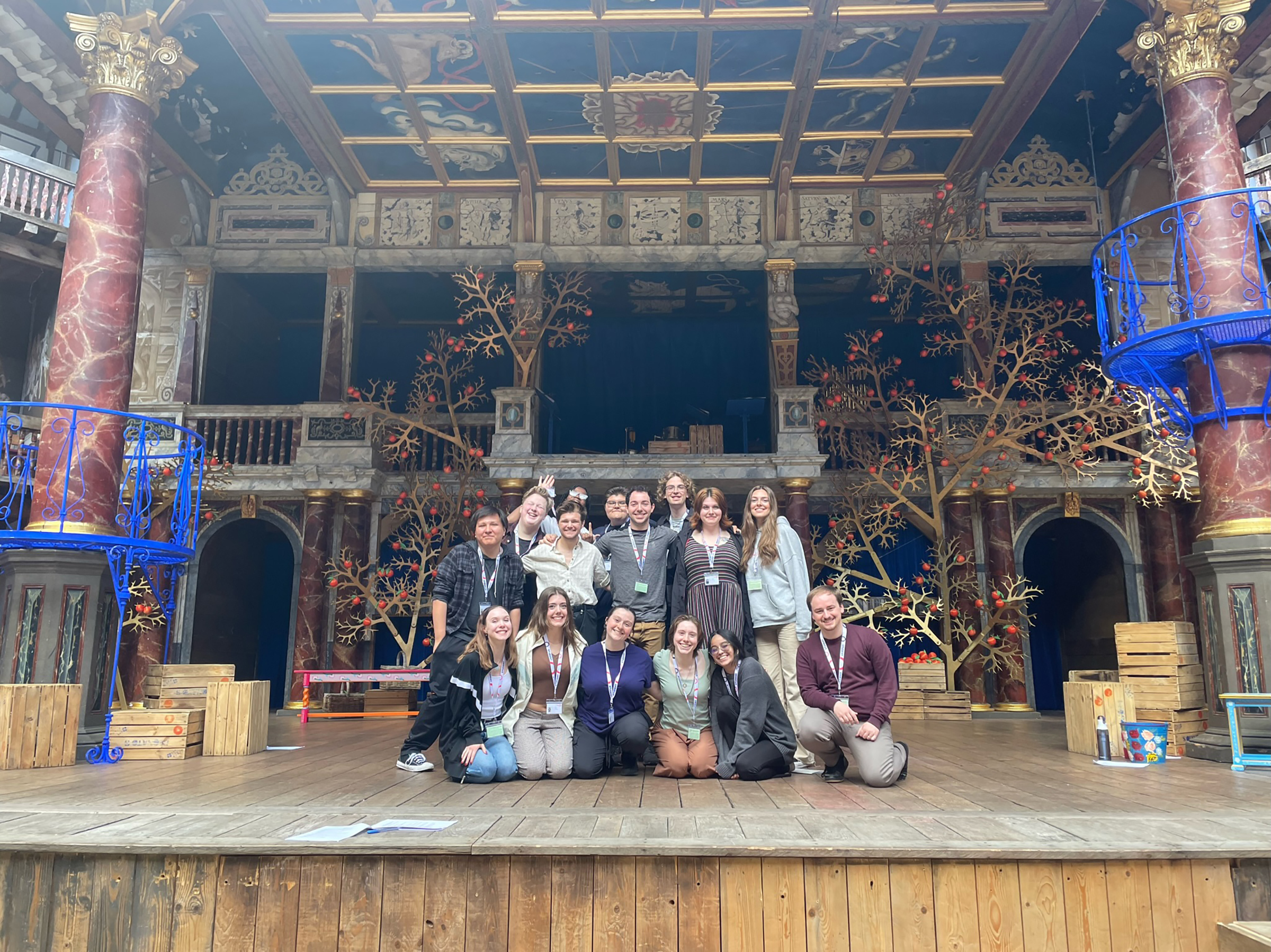 Johnny Carson School of Theatre and Film students on stage at the Globe Theatre in London. Photo courtesy of AnnaLeesa Sawyer Telford. 