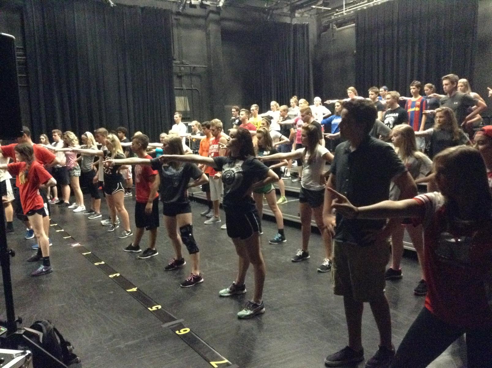 Show Choir students in rehearsal at the Studio Theatre