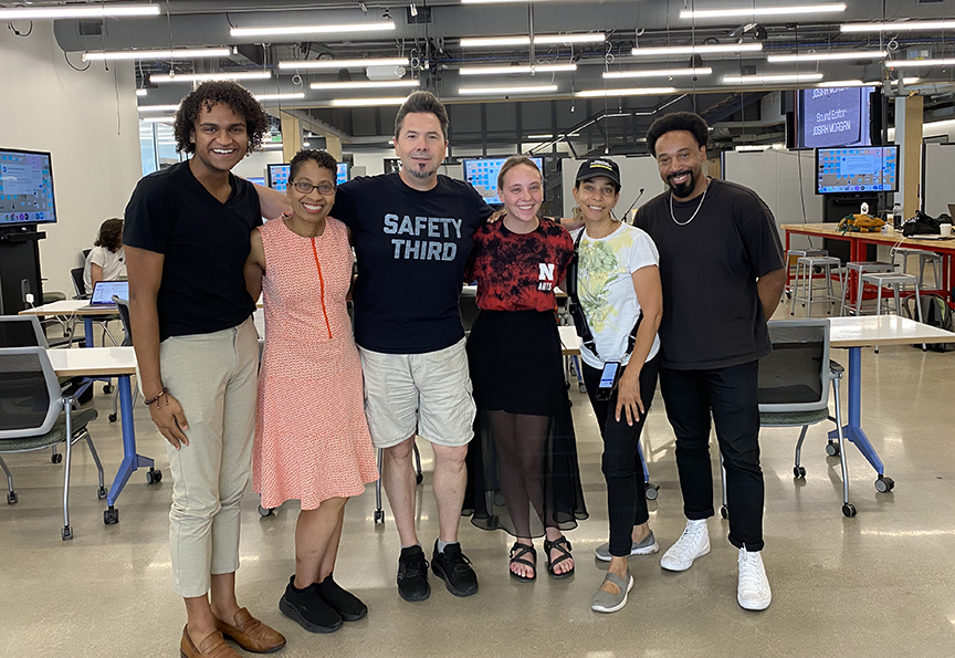 ight:  Ebben Blake, Rae Phillips, Dan Novy, Kayla LaPoure, Andrea Walls and Johannes Barfield at the Carson Center. Phillips, Walls and Barfield were the inaugural recipients of the Black Public Media Residencies.