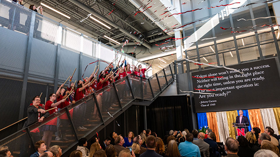 nter students launch confetti from the stairs of the new facility during the Nov. 17 grand opening celebration. Photo by Justin Mohling. 
