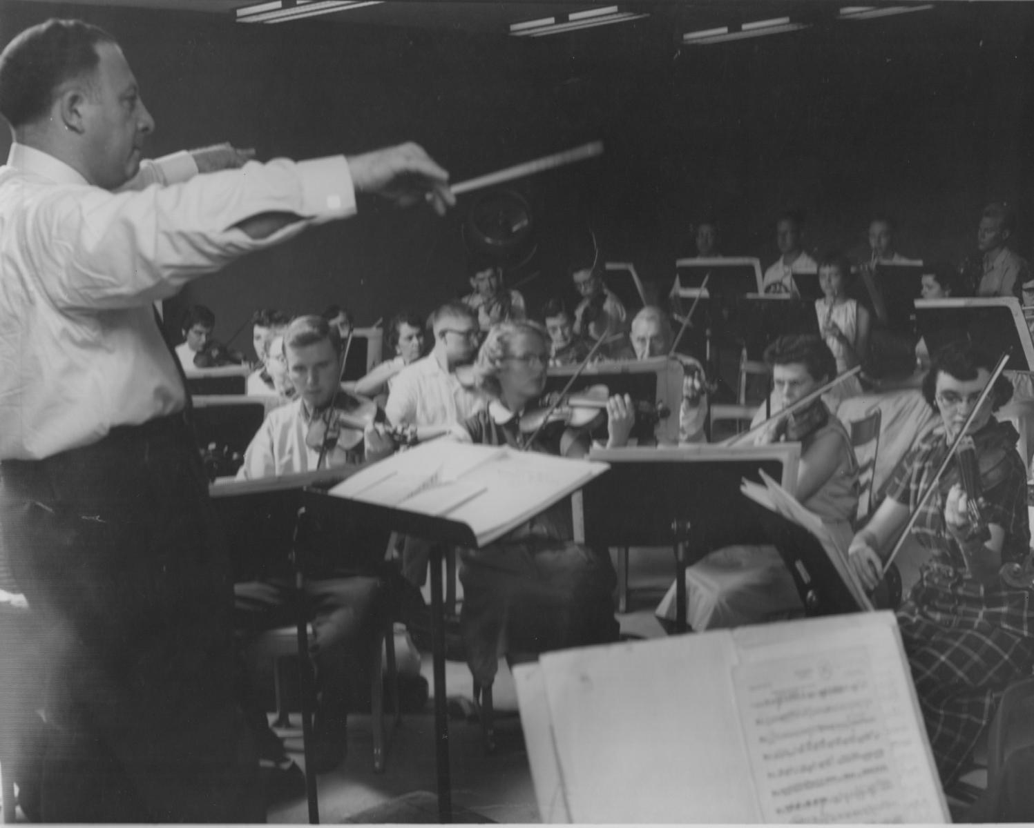 In a classroom setting band rehearsal