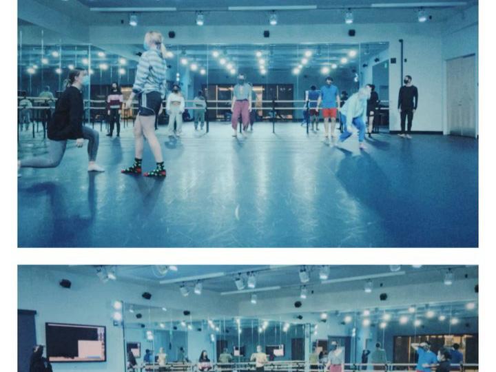 Wide shot of Nebraska Dance students in an open, modern studio located in the Carson Center.