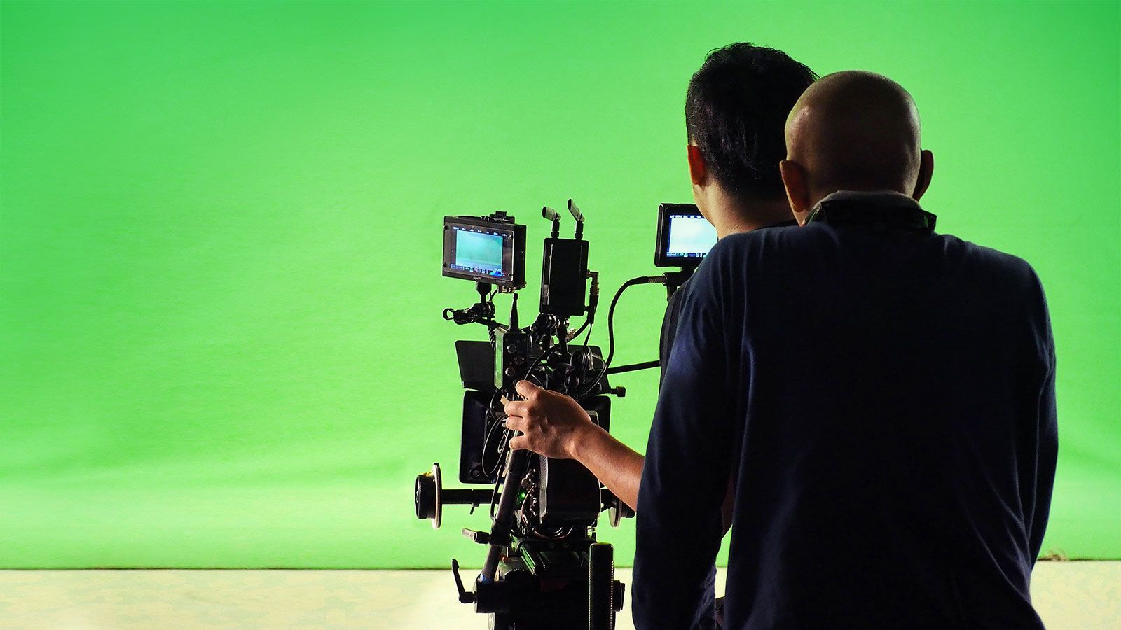 Students filming green screen