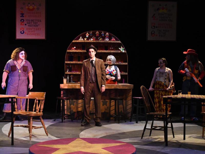 Two Carson School students performing student-run theatre Theatrix's original production 'Clown Bar.'