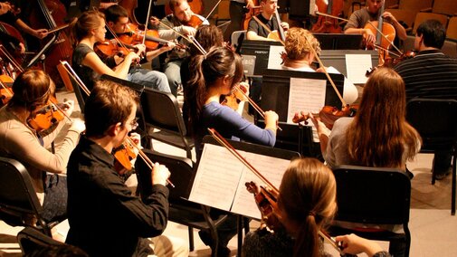 UNL Spring Strings orchestra rehearsing