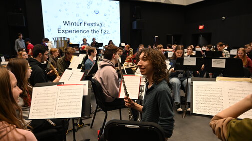 Winter festival band rehearsing