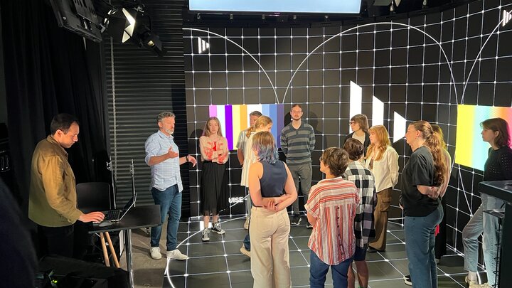 Students attend a real-time spatial audio workshop with L-Acoustics at Disguise as part of the Story Abroad in London course this summer. Photo courtesy of Ash Eliza Smith.