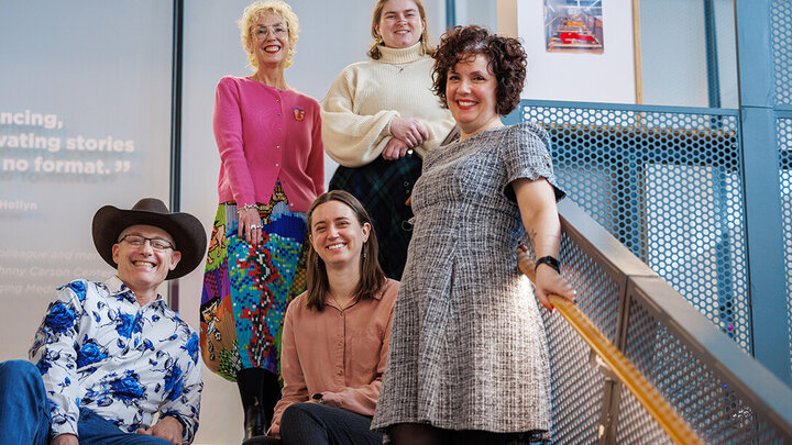 Nebraska’s (from left) Guy Trainin, Megan Elliott, Sam Bendix, Lindsey Clausen and Kristen Friesen worked on a project for Global Citizen called Media Stamped. The program is designed to teach pre-teens about online media literacy and how things like social media can affect the brain and behavior. The team created curriculum guides for the project.