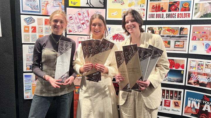 Left to right:  Abby Bubak, Clare Clark and Madelyn Waltman at the American Advertising Awards. Courtesy photo.