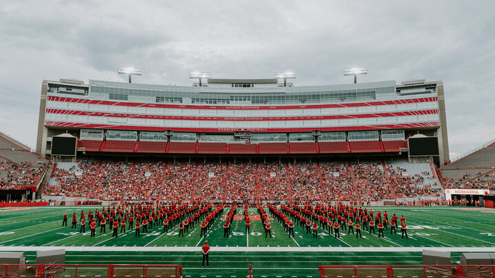 The Cornhusker Marching Band Exhibition will take place in Memorial Stadium on Friday, Aug. 23, where they show highlights of what the band has been working on during their pre-season Band Camp. Photo by Justin Mohling.