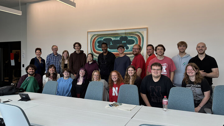 Stephen Bray (back row, center) met with students in the Glenn Korff School of Music on Sept. 16. 