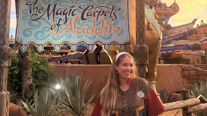 Elly Cheatle at The Magic Carpets of Aladdin at Walt Disney World in Orlando, Florida, where she is a cast member as part of the Disney College Program. Courtesy photo.