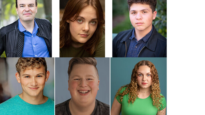 The Nebraska Repertory Theatre’s “Murder on the Orient Express” Guest Director Brendon Fox (upper left) with cast members (clockwise from upper middle) Harper Allen, Diego DiPasquo, Brenden Dodds, Robbie Exstrom and Jordan Gabrielson. Courtesy photos.