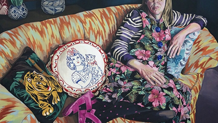 Phoebe Little, In Her Living Room, oil on canvas, 2014.