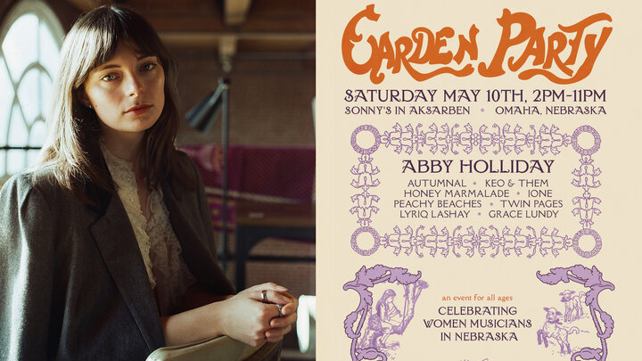 Left: Madeline Reddel. Photo by Nick Collingwood. Right: This year’s Garden Party festival line-up poster.