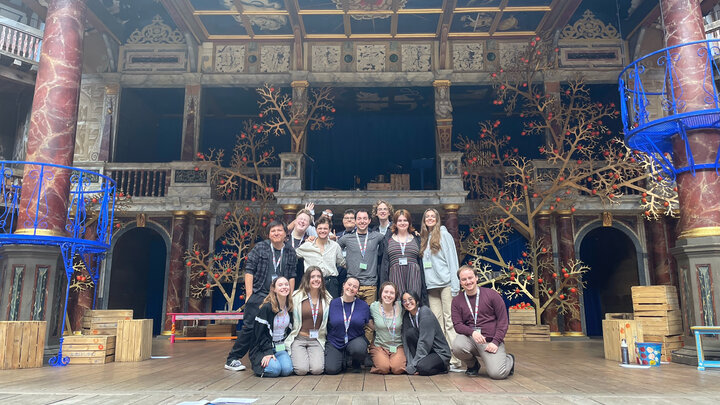 Johnny Carson School of Theatre and Film students on stage at the Globe Theatre in London. Photo courtesy of AnnaLeesa Sawyer Telford. 