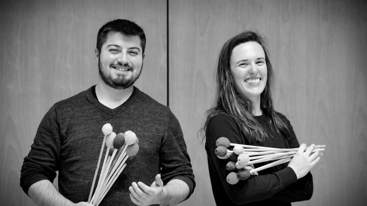 The Twin Lakes Duo, which includes Assistant Professor of Percussion Emily Salgado and percussionist Jimmy Stagnitti, will perform “Run to the Light” with the Symphonic Band at their concert on Dec. 1. 