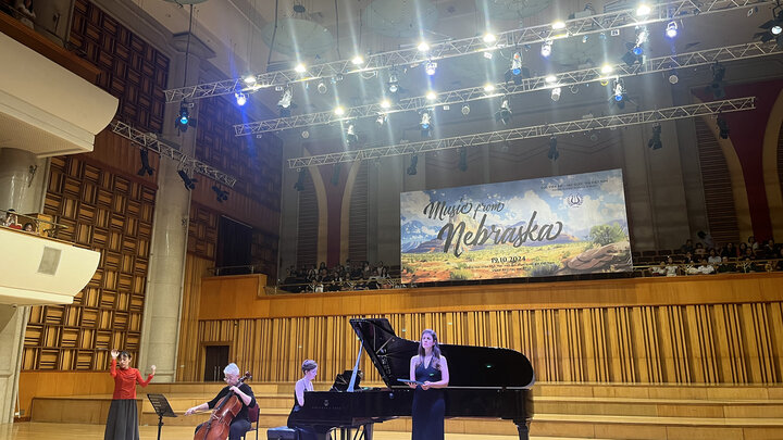 Dance alumna Dieu Thao Duong, Professor of Cello Karen Becker, Music alumna Madeline Rogers and Assistant Professor of Voice Suna Gunther perform at the Vietnam National Academy of Music on Oct. 19. Courtesy photo.