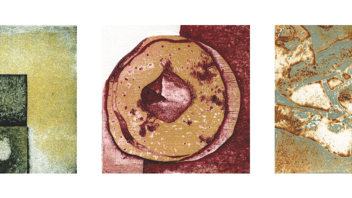 Allie Wheeler, “Records,” 2026. 10” x 12”. Intaglio Collagraph. 