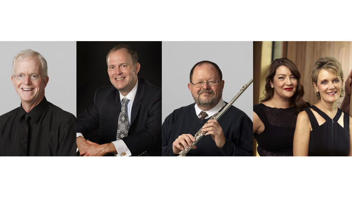 Left to right: Clark Potter, Mark Clinton, John Bailey, Jamie Reimer and Stacie Haneline will present "Concert Music of Ernest Gold" on Feb. 13 at 7:30 p.m. in Westbrook Music Building Rm. 119.