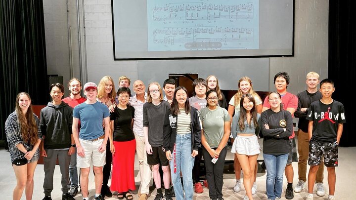 Paul Barnes with this yearâs Lied Center Piano Academy participants.