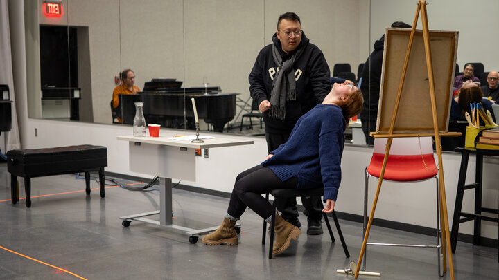Students rehearse “La Boheme” in Westbrook Music Building for OLLI members on Jan. 21. Photo by Muskan Yadav.