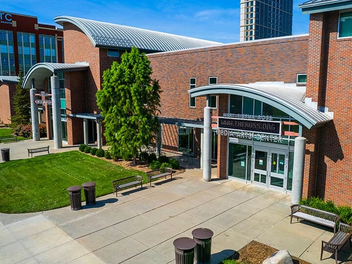The Mary Riepma Ross Media Arts Center on a sunny summer day.