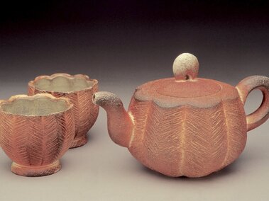 Soda fired teapot and cups