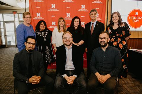Back row, left to right: Kathe Andersen, Sandra Williams, Jacqueline Mattingly, Meghan Stratman, Dean Chuck O’Connor and Allison Casey. Front row, left to right: Chris Irvin, David von Kampen and Walker Pickering. Not pictured: Colleen Syron and Hans Sturm. Photo by Justin Mohling.