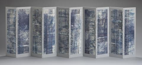 Lynne Avadenka, “Comes and Goes VI,” 2010 (one side), relief and letterpress printing, typewriting on mixed media. 