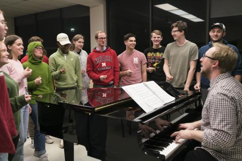 The UNL Jazz Singers rehearse in Westbrook Music Building. Photo by Laura Cobb.