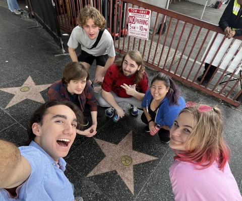 Emerging Media Arts students find Johnny Carson's star on the Hollywood Walk of Fame. Courtesy photo.