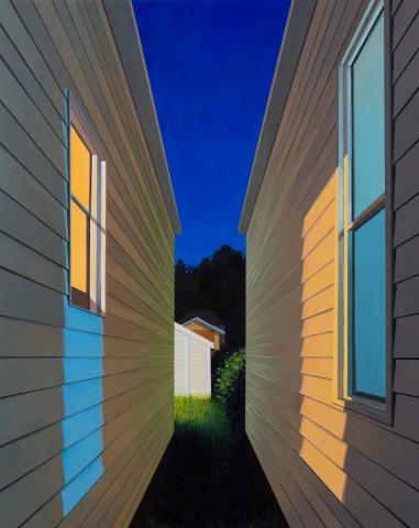 Maddie Aunger, “Evening Alley,” acrylic on panel, 16” x 20”, 2021.
