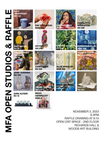 Eighteen graduate students in the School of Art, Art History & Design will participate in Open Studios on Friday, Nov. 3 in Richards Hall and Woods Art Building.