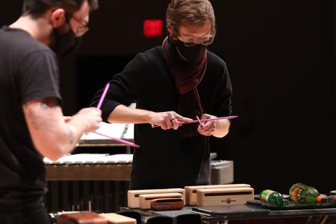 The Percussion Ensemble will perform Dec. 9 at Kimball Recital Hall. The photo above is from a 2020 Percussion Ensemble performance.