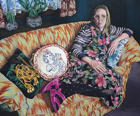 Phoebe Little, In Her Living Room, oil on canvas, 2014.