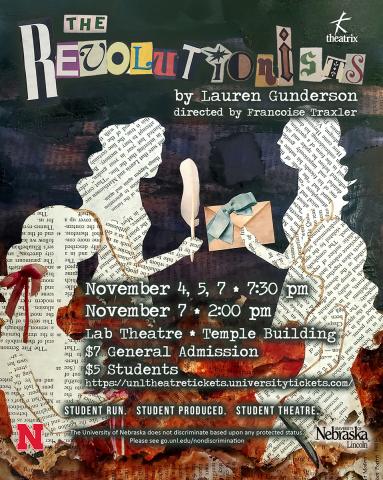 Theatrix, the student-run theatre company in the Johnny Carson School of Theatre and Film, presents “The Revolutionists” by Lauren Gunderson. Performances are Nov. 4-5 and 7 in the Lab Theatre.