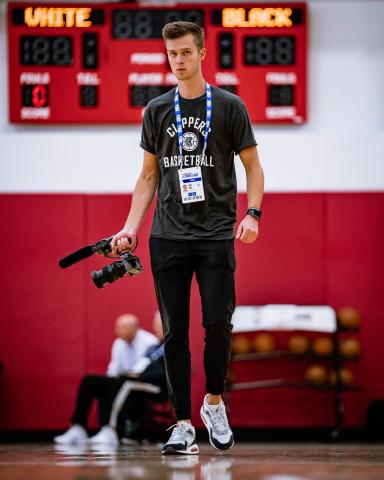 Sam Rice, an emerging media arts senior from Lincoln, had an internship with the Los Angeles Clippers this summer in their digital media department. Courtesy photo.