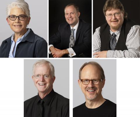 The Una Corda Ensemble performs Feb. 15 in Westbrook Rm. 119. The faculty ensemble includes (clockwise from upper left) Karen Becker, Mark Clinton, David Neely, Hans Sturm and Clark Potter.