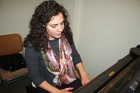 Lauren Albin practicing in the Westbrook Music Building