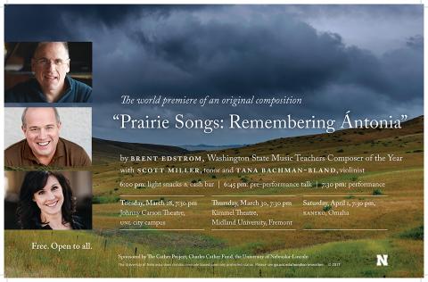 "Prairie Songs:  Remembering Ántonia" will premier March 28 at the Lied Center's Johnny Carson Theater.