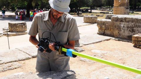 UNL's Philip Sapirstein takes digital photos of the Temple of Hera in Olympia, Greece. Sapirstein is combining digital photography with computer software to generate realistic 3-D models of ancient Greek architecture. 