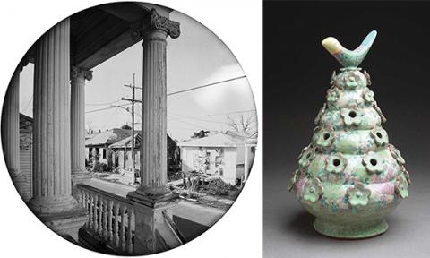 (Left) From the book: Deborah Luster, Tooth for an Eye: A Chorography of Violence in Orleans Parish, 2011. Published by Twin Palms Publishers, Santa Fe. (Right) Coli-built and shaped Tulipiere by Shoko Teruyama.