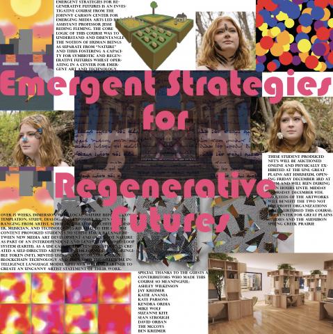 NFTs created by students in the course Emergent Strategies for Regenerative Futures will be on display at the Great Plains Art Museum Dec. 4-9 and at the opening reception Dec. 3 from 5-7pm.