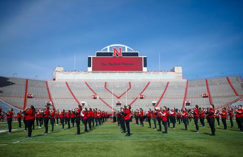The Cornhusker Marching Band will present an exhibition concert on Aug. 19 in Memorial Stadium. Photo by Craig Chandler, University Communication.