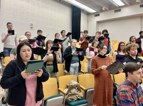University Singers rehearse “Carmina Burana” in Westbrook Music Building. The performance is April 30 at 7:30 p.m. at First Plymouth Congregational Church. Courtesy photo. 