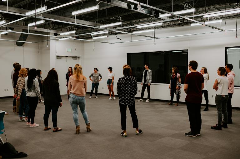 One of the first classes to meet on Aug. 26 in the Carson Center was Games, Play and Performance with Lecturer Julie Uribe. Photo by Justin Mohling.