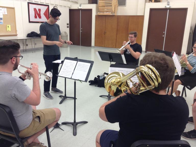 Composer Andrew Rodriguez and the Faust Brass Quintet