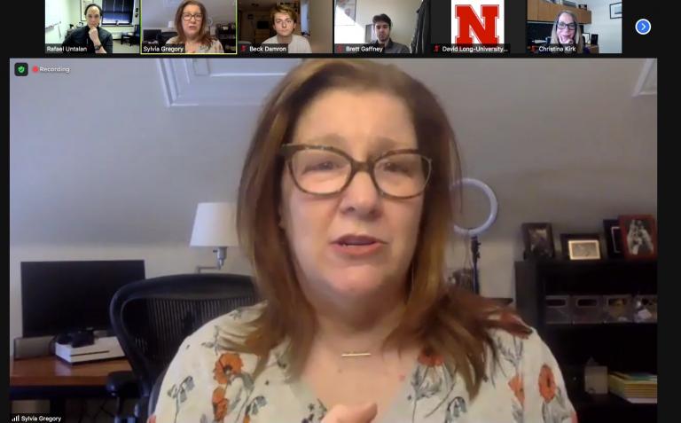 Casting director Sylvia Gregory, C.S.A., visits with students and faculty virtually in the Johnny Carson School of Theatre and Film on Feb. 26 as part of the new Professional Development Series.
