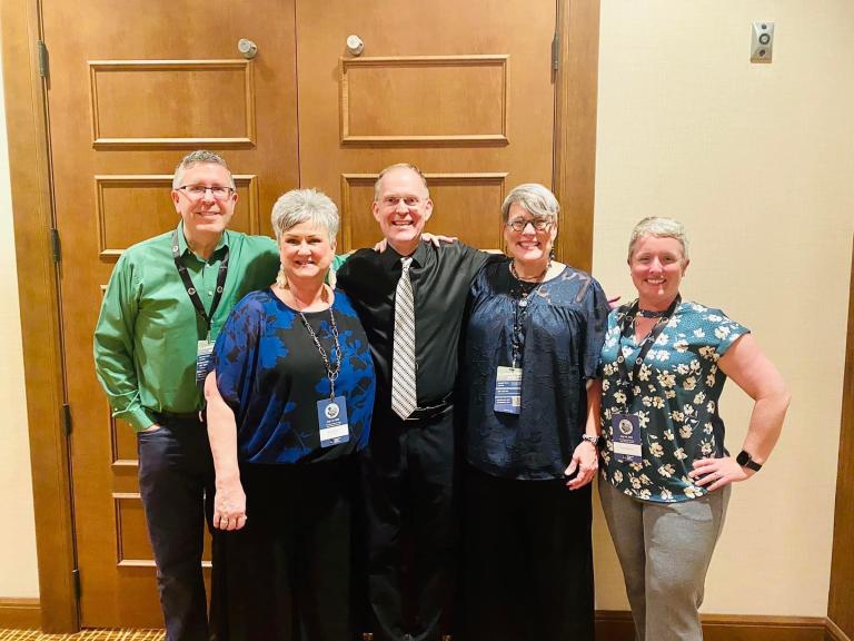 Left to right:  Composer Jaren Hinckley, Diane Barger, Mark Clinton, Denise Gainey and composer Jenni Brandon at ClarinetFest®. Courtesy photo.